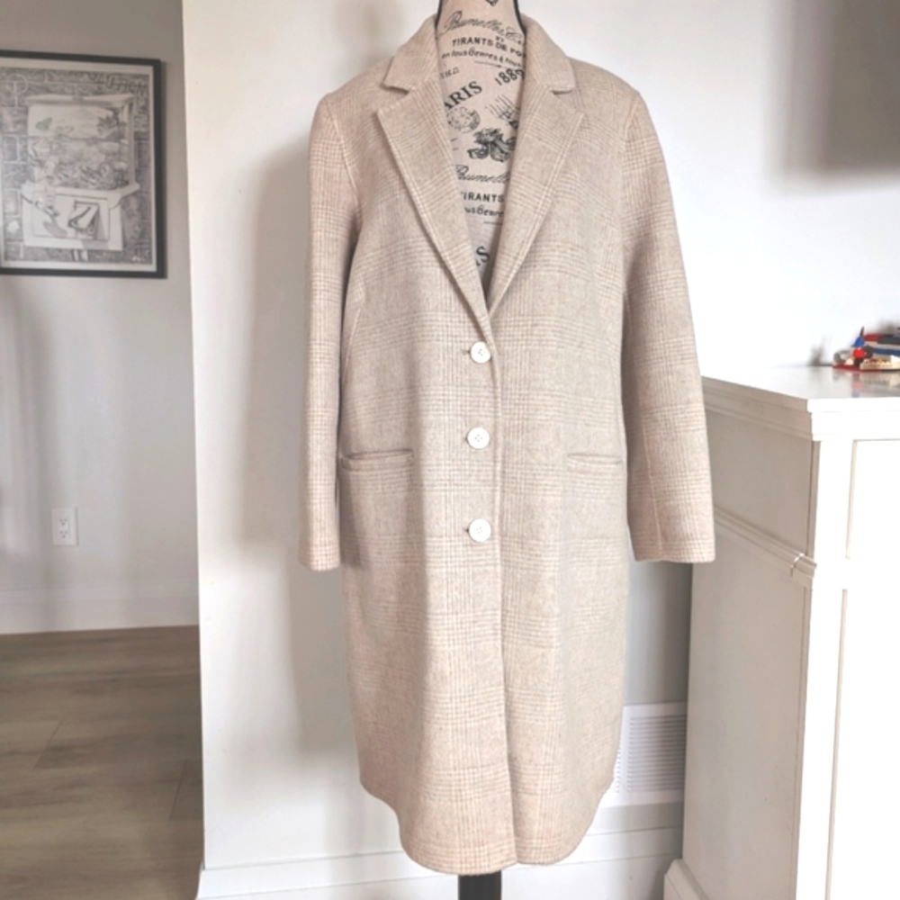 Soia & Kyo Beige Plaid Wool Blend Trench Coat